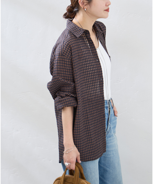 JOURNAL STANDARD(ジャーナルスタンダード)の「シアーチェックオーバーシャツ(シャツ/ブラウス・レディース・ブラウン/ホワイト×ホワイト・FREE)」の5枚目の写真