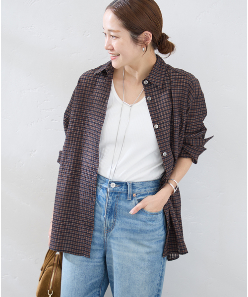 JOURNAL STANDARD(ジャーナルスタンダード)の「シアーチェックオーバーシャツ(シャツ/ブラウス・レディース・ブラウン/ホワイト×ホワイト・FREE)」の7枚目の写真