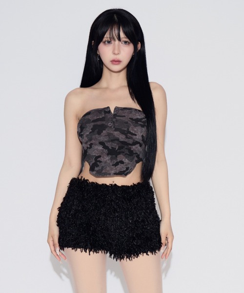 tinkerend(ティンカーエンド)の「【カップ付き】Urban Camouflage Tube Top / アーバンカモフラージュチューブトップ(チューブトップ・レディース・カモフラージュ/ブラック・FREE)」の1枚目の写真