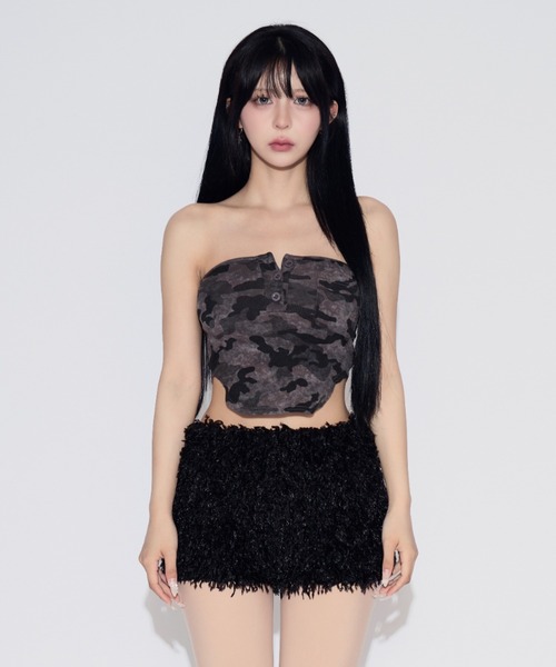 tinkerend(ティンカーエンド)の「【カップ付き】Urban Camouflage Tube Top / アーバンカモフラージュチューブトップ(チューブトップ・レディース・カモフラージュ/ブラック・FREE)」の12枚目の写真