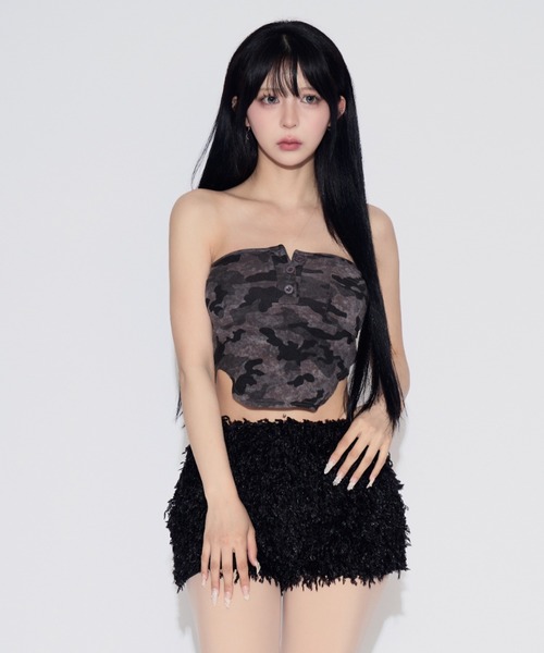 tinkerend(ティンカーエンド)の「【カップ付き】Urban Camouflage Tube Top / アーバンカモフラージュチューブトップ(チューブトップ・レディース・カモフラージュ/ブラック・FREE)」の13枚目の写真
