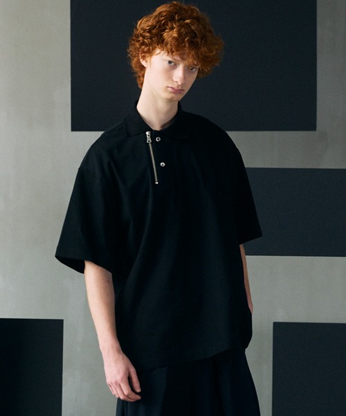UNISEX》Asymmetrical Front Zip Prime-Over Short Sleeve Polo Shirt