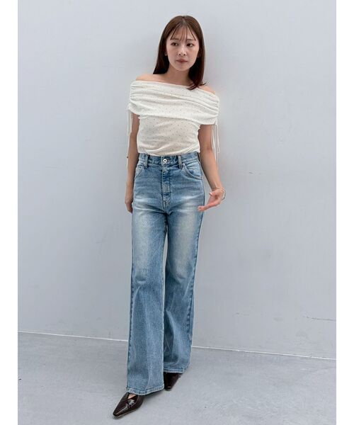 LAGUNAMOON(ラグナムーン)の「テキタイルオフショルドロストトップス(Tシャツ/カットソー・レディース・グリーン/ブラック/ベージュ/アイボリー・FREE)」の16枚目の写真