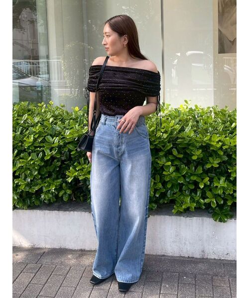 LAGUNAMOON(ラグナムーン)の「テキタイルオフショルドロストトップス(Tシャツ/カットソー・レディース・グリーン/ブラック/ベージュ/アイボリー・FREE)」の20枚目の写真