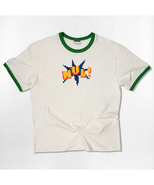 NOTUSUAL(ノットユージュアル)の「ピクセルNUL リンガー半袖Tシャツ 4色(Tシャツ/カットソー・レディース・ネイビー/ホワイト×ネイビー/クリーム/ホワイト×グリーン・SMALL/MEDIUM/LARGE/X-LARGE)」の1枚目の写真