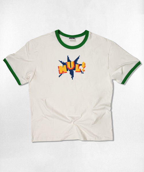 NOTUSUAL(ノットユージュアル)の「ピクセルNUL リンガー半袖Tシャツ 4色(Tシャツ/カットソー・レディース・ネイビー/ホワイト×ネイビー/クリーム/ホワイト×グリーン・SMALL/MEDIUM/LARGE/X-LARGE)」の7枚目の写真
