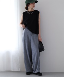 lauleaドット釦裏毛バレルレッグパンツ
