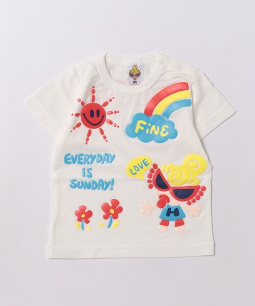 HYSTERIC MINI(ヒステリックミニ)の「PUFFY PRINT HAPPY DAYS 半袖Tシャツ(Tシャツ/カットソー・キッズ・ピンク/ブラック/ホワイト・90/80)」の2枚目の写真