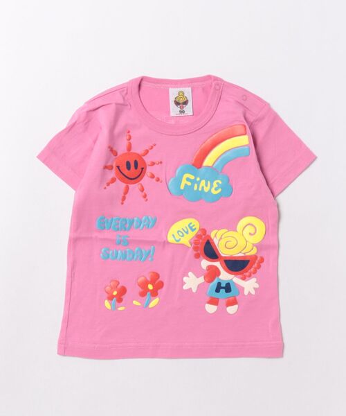 HYSTERIC MINI(ヒステリックミニ)の「PUFFY PRINT HAPPY DAYS 半袖Tシャツ(Tシャツ/カットソー・キッズ・ピンク/ブラック/ホワイト・90/80)」の3枚目の写真