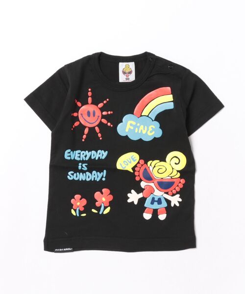 HYSTERIC MINI(ヒステリックミニ)の「PUFFY PRINT HAPPY DAYS 半袖Tシャツ(Tシャツ/カットソー・キッズ・ピンク/ブラック/ホワイト・90/80)」の1枚目の写真