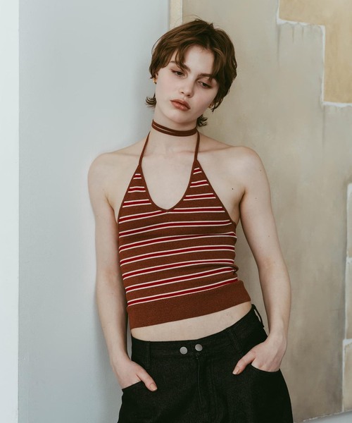 Knuth Marf(クヌースマーフ)の「Knuth Marf / クヌースマーフ knit halter bustier(ベスト・レディース・ブラウン/ネイビー・FREE)」の1枚目の写真