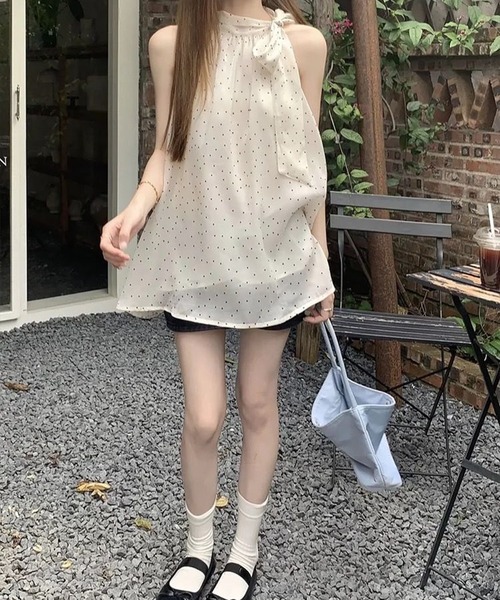 Nia（ニア）の「Nia(ニア)/ホルターネックドットシアートップス（シャツ/ブラウス・レディース・アイボリー・MEDIUM/SMALL）」の2枚目の写真