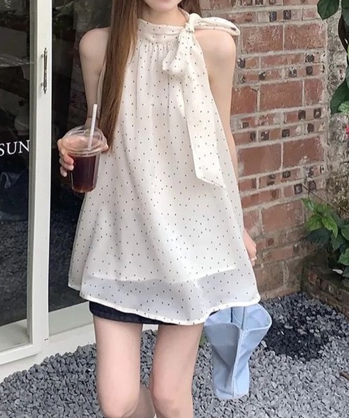 Nia（ニア）の「Nia(ニア)/ホルターネックドットシアートップス（シャツ/ブラウス・レディース・アイボリー・MEDIUM/SMALL）」の3枚目の写真