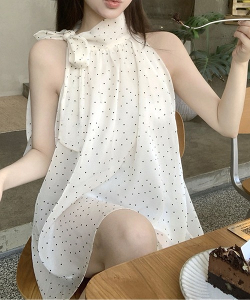 Nia（ニア）の「Nia(ニア)/ホルターネックドットシアートップス（シャツ/ブラウス・レディース・アイボリー・MEDIUM/SMALL）」の8枚目の写真