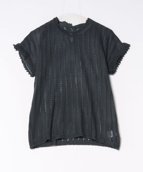 Ritzy(リッツィー)の「透かし編みレースフレンチスリーブサマーニットプルオーバー(ニット/セーター・レディース・チャコールグレー/ホワイト・FREE)」の6枚目の写真