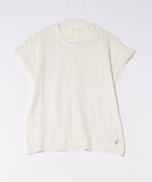 Ritzy(リッツィー)の「透かし編みレースフレンチスリーブサマーニットプルオーバー(ニット/セーター・レディース・チャコールグレー/ホワイト・FREE)」の9枚目の写真