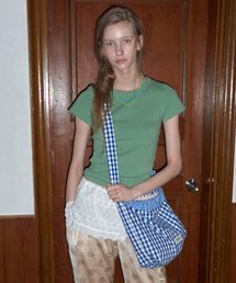 Check frill reversible bag _ Gingham blue