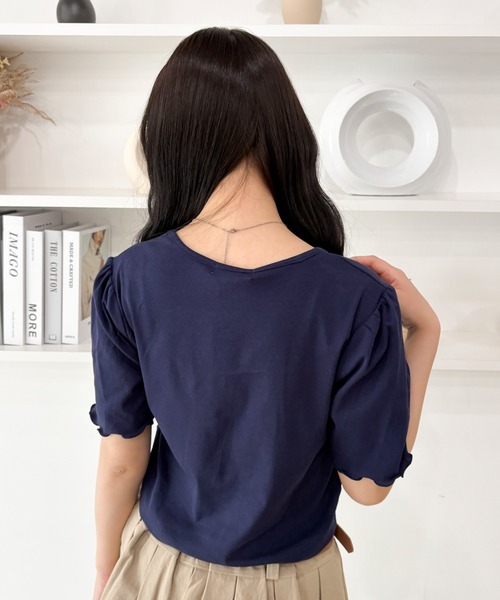 WEGO（ウィゴー）の「WEGO/パールボタンフリルキリカエトップス（Tシャツ/カットソー・レディース・ネイビー/アイボリー/グレー・FREE）」の8枚目の写真