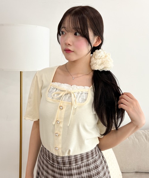 WEGO（ウィゴー）の「WEGO/パールボタンフリルキリカエトップス（Tシャツ/カットソー・レディース・ネイビー/アイボリー/グレー・FREE）」の11枚目の写真