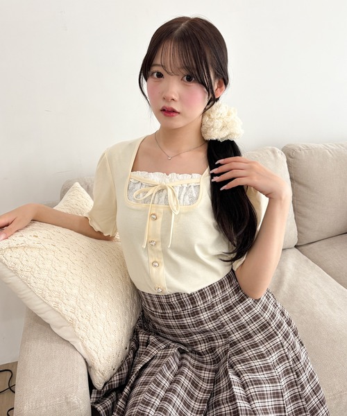 WEGO（ウィゴー）の「WEGO/パールボタンフリルキリカエトップス（Tシャツ/カットソー・レディース・ネイビー/アイボリー/グレー・FREE）」の13枚目の写真