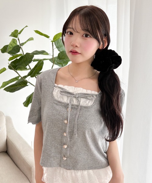 WEGO（ウィゴー）の「WEGO/パールボタンフリルキリカエトップス（Tシャツ/カットソー・レディース・ネイビー/アイボリー/グレー・FREE）」の15枚目の写真