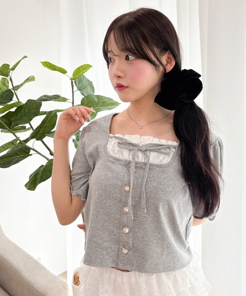 WEGO（ウィゴー）の「WEGO/パールボタンフリルキリカエトップス（Tシャツ/カットソー・レディース・ネイビー/アイボリー/グレー・FREE）」の16枚目の写真