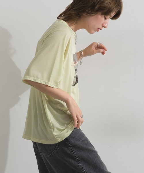 le colis(ルコリ)の「シアースラブ 転写プリント ラグランTシャツ 半袖(Tシャツ/カットソー・レディース・オフホワイト/ライトグリーン/ブラック・FREE)」の13枚目の写真