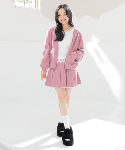 Honeys(ハニーズ)の「レース付ジップパーカー(パーカー・レディース・ピンク/ブラック/杢グレー・M/LL/L/S/3L)」の8枚目の写真