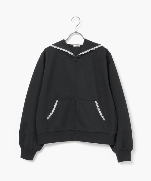 Honeys(ハニーズ)の「レース付ジップパーカー(パーカー・レディース・ピンク/ブラック/杢グレー・M/LL/L/S/3L)」の13枚目の写真