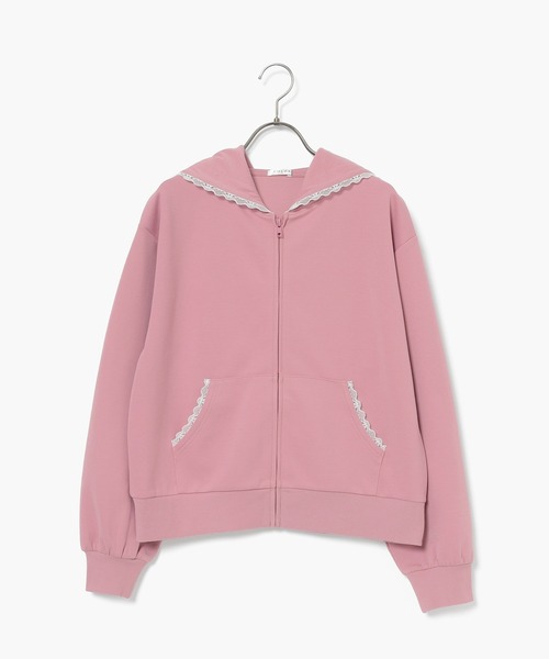 Honeys(ハニーズ)の「レース付ジップパーカー(パーカー・レディース・ピンク/ブラック/杢グレー・M/LL/L/S/3L)」の16枚目の写真