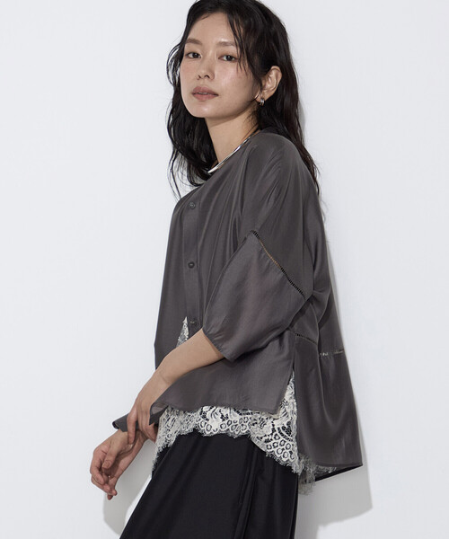 K.T KIYOKO TAKASE(キヨコタカセ)の「ライトシルクウール ランタンスリーブシャツ(シャツ/ブラウス・レディース・チャコール・9号)」の7枚目の写真