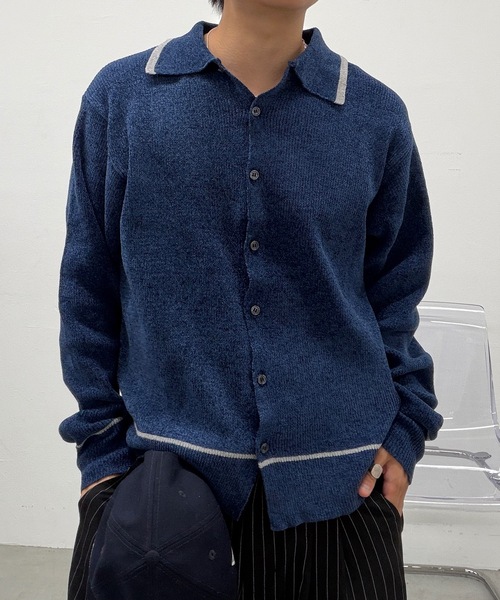 UNDERSTATEMENTs(アンダーステイトメント)の「【ユニセックス】配色ベロアタッチニットシャツ(ニット/セーター・メンズ・ネイビー/ブラック・MEDIUM/LARGE)」の7枚目の写真