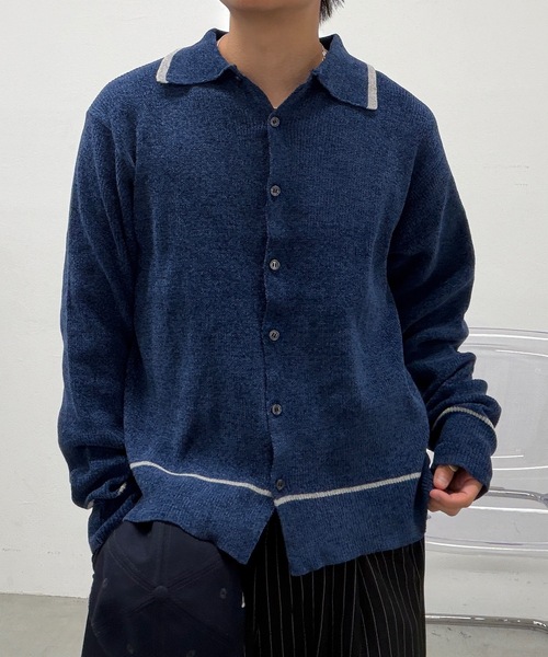 UNDERSTATEMENTs(アンダーステイトメント)の「【ユニセックス】配色ベロアタッチニットシャツ(ニット/セーター・メンズ・ネイビー/ブラック・MEDIUM/LARGE)」の10枚目の写真