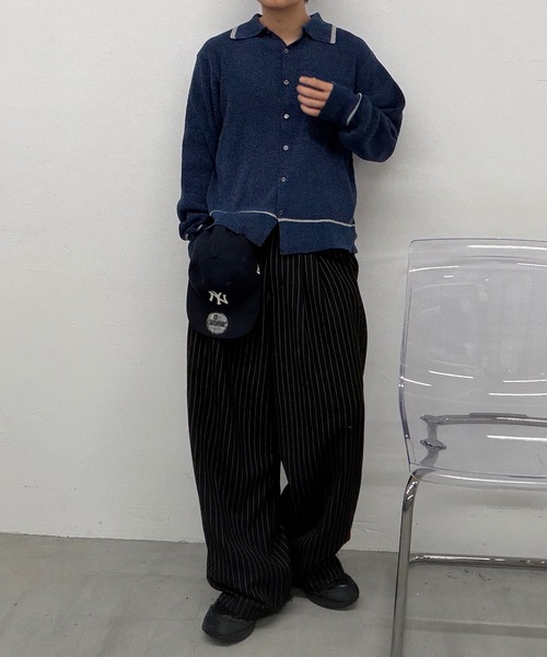 UNDERSTATEMENTs(アンダーステイトメント)の「【ユニセックス】配色ベロアタッチニットシャツ(ニット/セーター・メンズ・ネイビー/ブラック・MEDIUM/LARGE)」の16枚目の写真