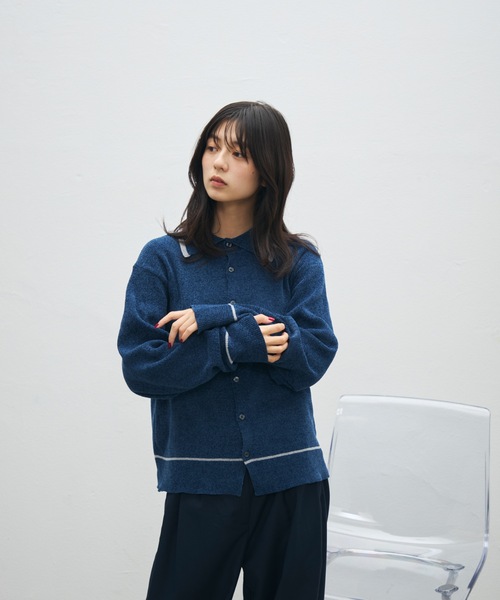 UNDERSTATEMENTs(アンダーステイトメント)の「【ユニセックス】配色ベロアタッチニットシャツ(ニット/セーター・メンズ・ネイビー/ブラック・MEDIUM/LARGE)」の21枚目の写真
