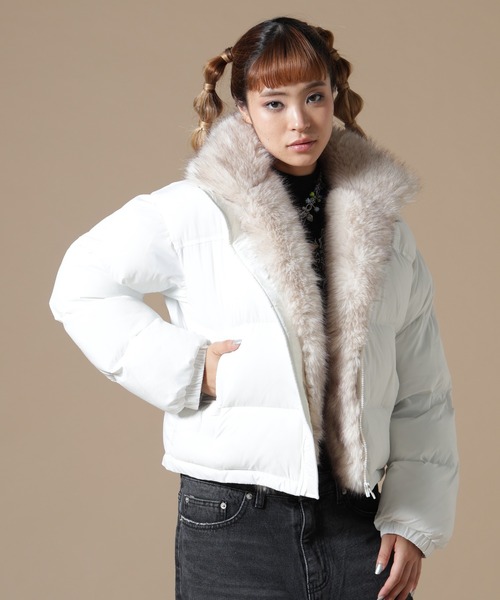 DANKE SCHON(ダンケシェーン)の「DankeSchon/ダンケシェーン/WOMEN NYLON FUR STAND BLOUSON(ブルゾン・レディース・ブラック/ブラウン/オフホワイト・F)」の6枚目の写真