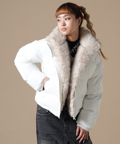 DANKE SCHON(ダンケシェーン)の「DankeSchon/ダンケシェーン/WOMEN NYLON FUR STAND BLOUSON(ブルゾン・レディース・ブラック/ブラウン/オフホワイト・F)」の7枚目の写真