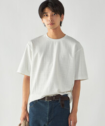 エンボスチェック クルーネックTシャツ