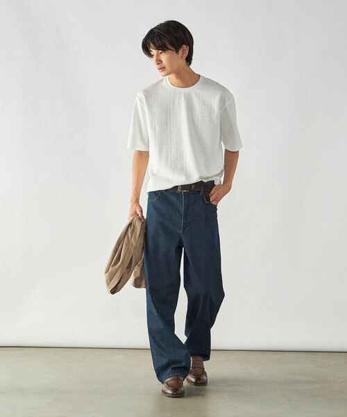 COMME CA ISM（コムサイズム）の「エンボスチェック クルーネックTシャツ（Tシャツ/カットソー・メンズ・ブラック/ホワイト・L/M）」の3枚目の写真