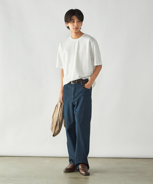 COMME CA ISM（コムサイズム）の「エンボスチェック クルーネックTシャツ（Tシャツ/カットソー・メンズ・ブラック/ホワイト・L/M）」の4枚目の写真
