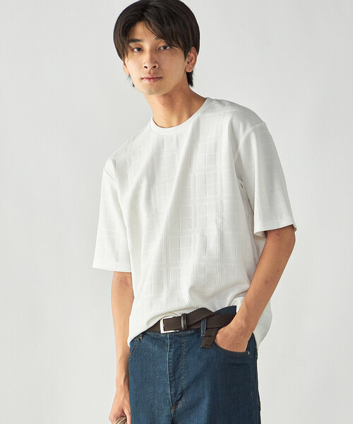 COMME CA ISM（コムサイズム）の「エンボスチェック クルーネックTシャツ（Tシャツ/カットソー・メンズ・ブラック/ホワイト・L/M）」の6枚目の写真