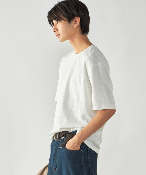COMME CA ISM（コムサイズム）の「エンボスチェック クルーネックTシャツ（Tシャツ/カットソー・メンズ・ブラック/ホワイト・L/M）」の7枚目の写真