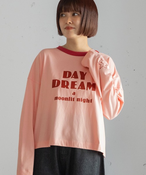 POU DOU DOU(プードゥドゥ)の「DAY DREAMロゴプリントリンガートップス(Tシャツ/カットソー・レディース・ピンク/ダークグレー/アイボリー・3)」の3枚目の写真