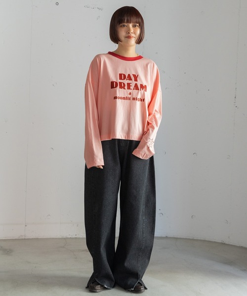 POU DOU DOU(プードゥドゥ)の「DAY DREAMロゴプリントリンガートップス(Tシャツ/カットソー・レディース・ピンク/ダークグレー/アイボリー・3)」の12枚目の写真