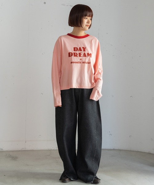 POU DOU DOU(プードゥドゥ)の「DAY DREAMロゴプリントリンガートップス(Tシャツ/カットソー・レディース・ピンク/ダークグレー/アイボリー・3)」の13枚目の写真