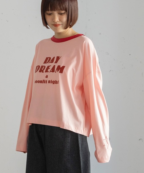 POU DOU DOU(プードゥドゥ)の「DAY DREAMロゴプリントリンガートップス(Tシャツ/カットソー・レディース・ピンク/ダークグレー/アイボリー・3)」の17枚目の写真