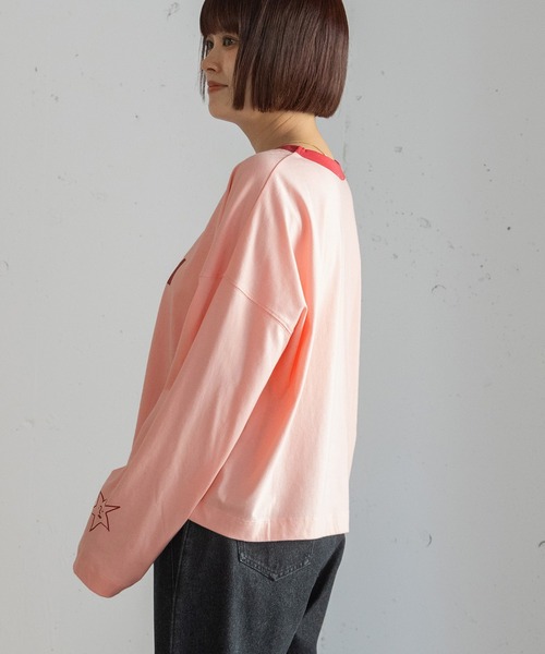 POU DOU DOU(プードゥドゥ)の「DAY DREAMロゴプリントリンガートップス(Tシャツ/カットソー・レディース・ピンク/ダークグレー/アイボリー・3)」の18枚目の写真