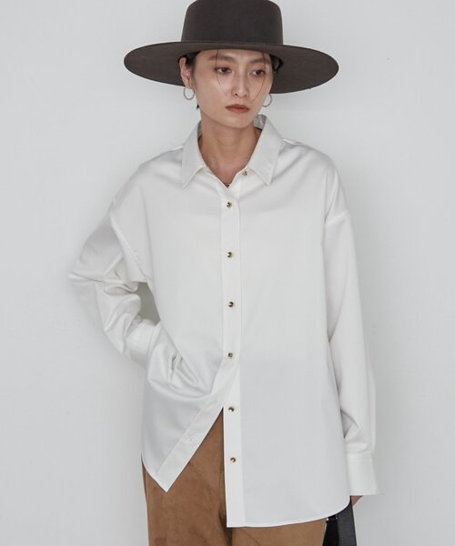LOUNGEDRESS(ラウンジドレス)の「《名品シャツをブラッシュアップ》BASICサテンシャツ 秋服(シャツ/ブラウス・レディース・オフホワイト/ベージュ/ミント/ブラウン・FREE)」の7枚目の写真