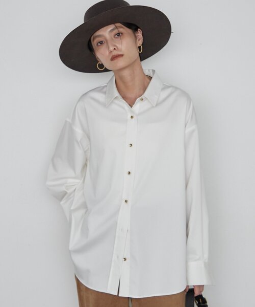 LOUNGEDRESS(ラウンジドレス)の「《名品シャツをブラッシュアップ》BASICサテンシャツ 秋服(シャツ/ブラウス・レディース・オフホワイト/ベージュ/ミント/ブラウン・FREE)」の8枚目の写真
