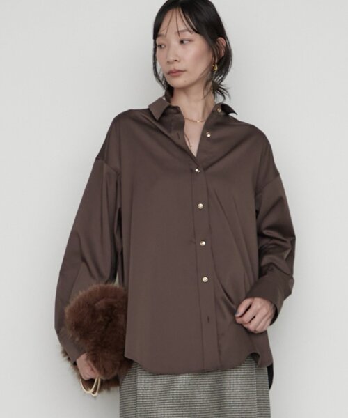 LOUNGEDRESS(ラウンジドレス)の「《名品シャツをブラッシュアップ》BASICサテンシャツ 秋服(シャツ/ブラウス・レディース・オフホワイト/ベージュ/ミント/ブラウン・FREE)」の17枚目の写真